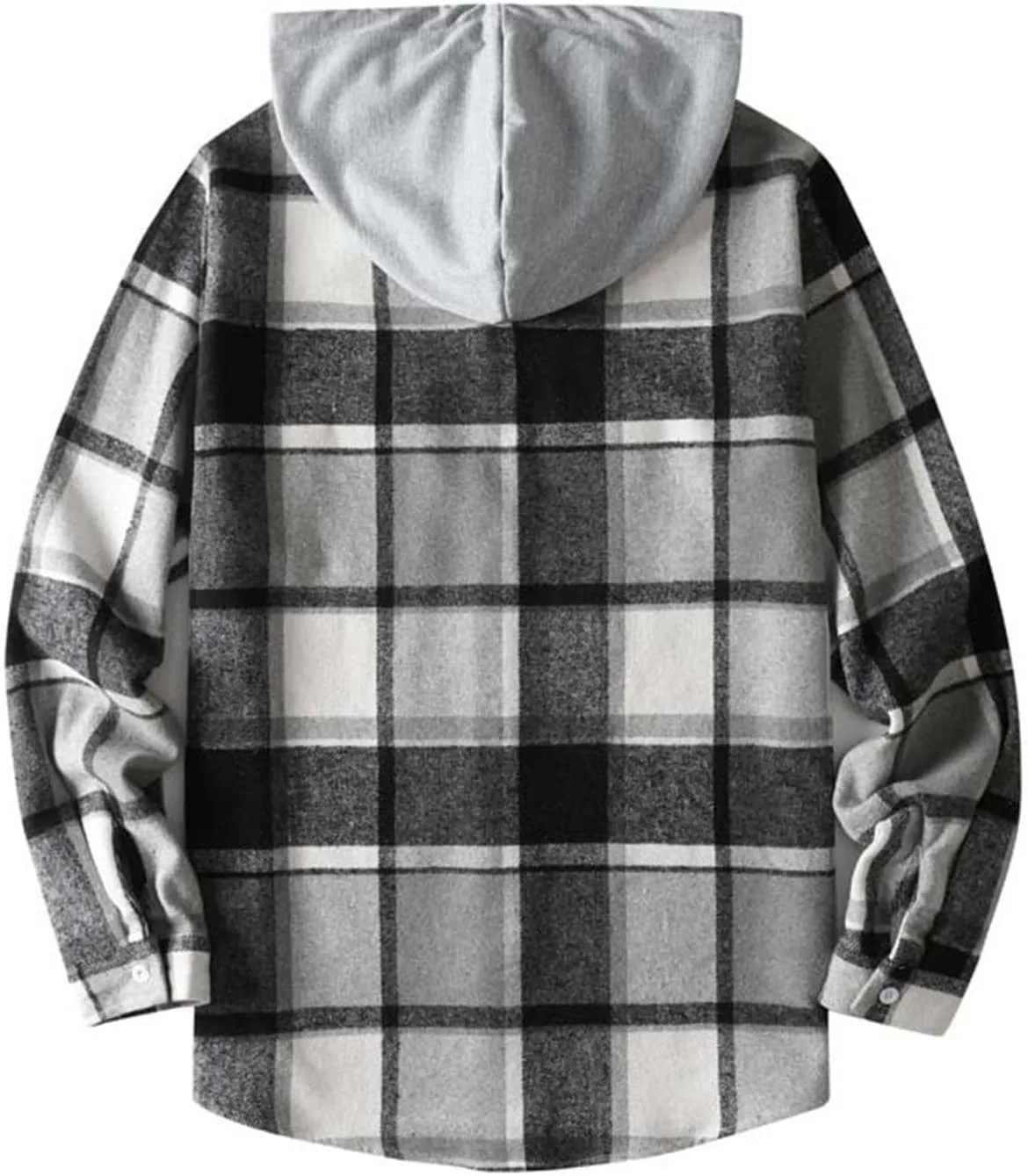 Mens Cotton Plaid Shirt Jacket Casual Flannel Button Down Hooded Shirt Soft Warm Outdoor Cotton Coat Top with Pocket