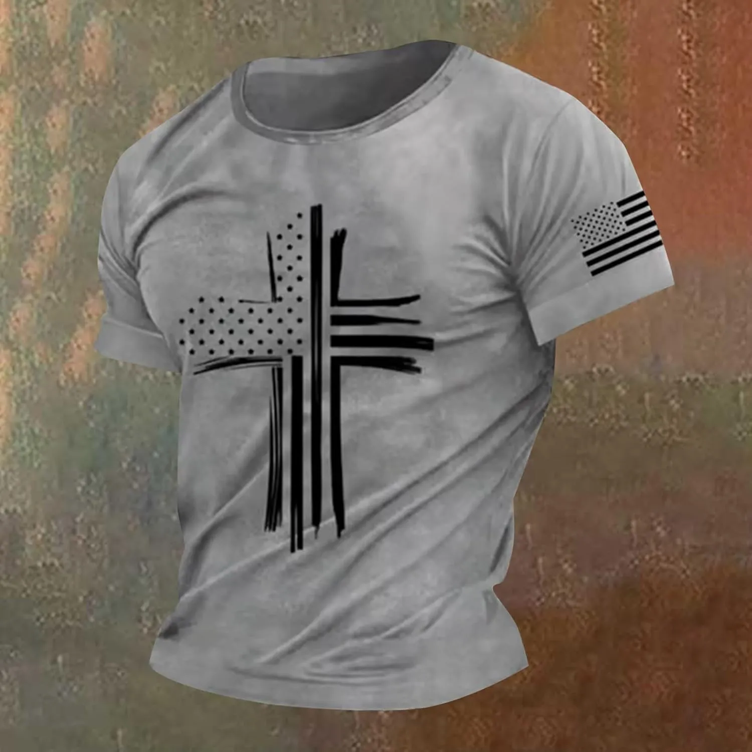Men's Cross Print Short Sleeve T Shirt Crew Neck Vintage Jesus Printed Shirts Faith Christian Summer Casual Tops