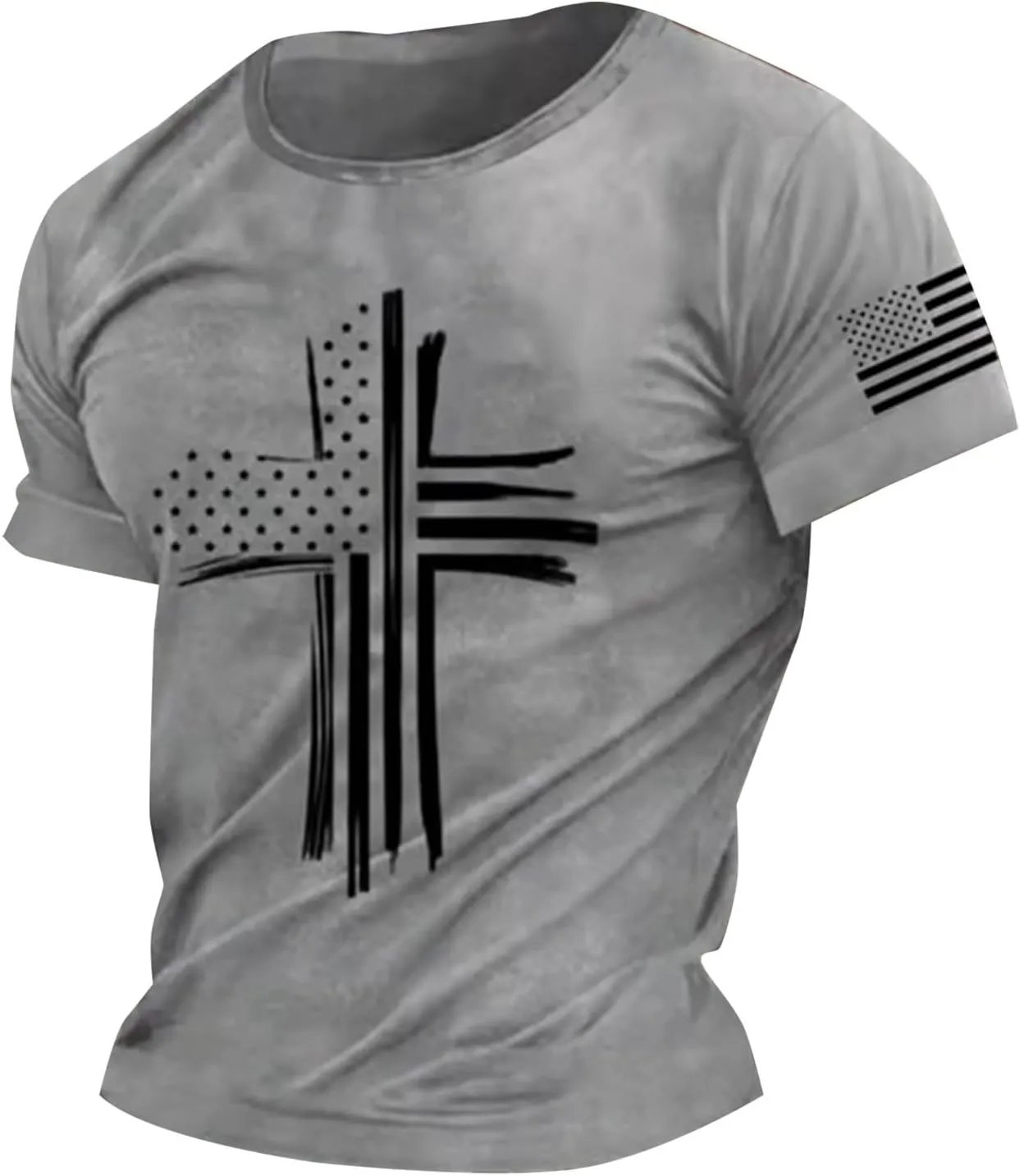 Men's Cross Print Short Sleeve T Shirt Crew Neck Vintage Jesus Printed Shirts Faith Christian Summer Casual Tops