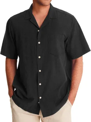 Men's Cuban Collar Shirt Solid Color Loose Fit Trendy Button Down Short Sleeve Top Summer Beach Vacation Party Breathable Tee