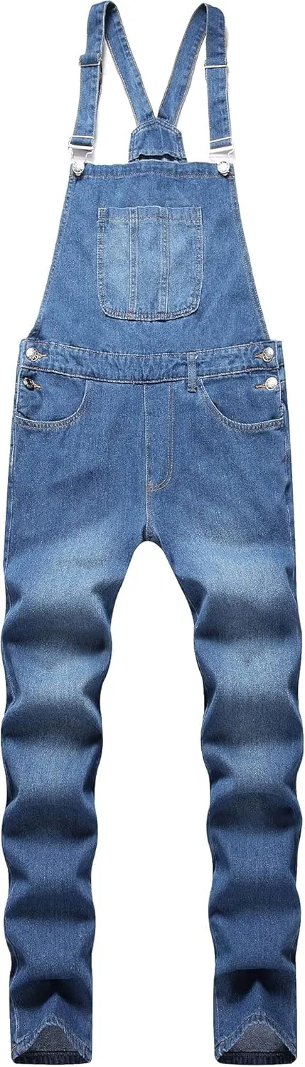 Men's Denim Overalls Jeans, Suspenders Pants with Adjustable Strap, Denim Jumpsuits Straight Leg