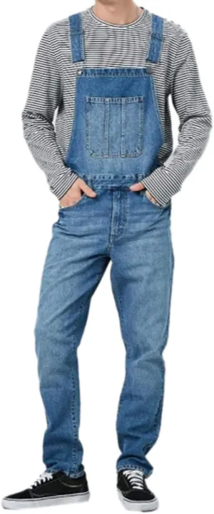 Men's Denim Overalls Jeans, Suspenders Pants with Adjustable Strap, Denim Jumpsuits Straight Leg