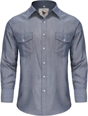 Men's Denim Western Cowboy Pearl Snap Long Sleeve Casual Button Down Up Soild Work Shirts