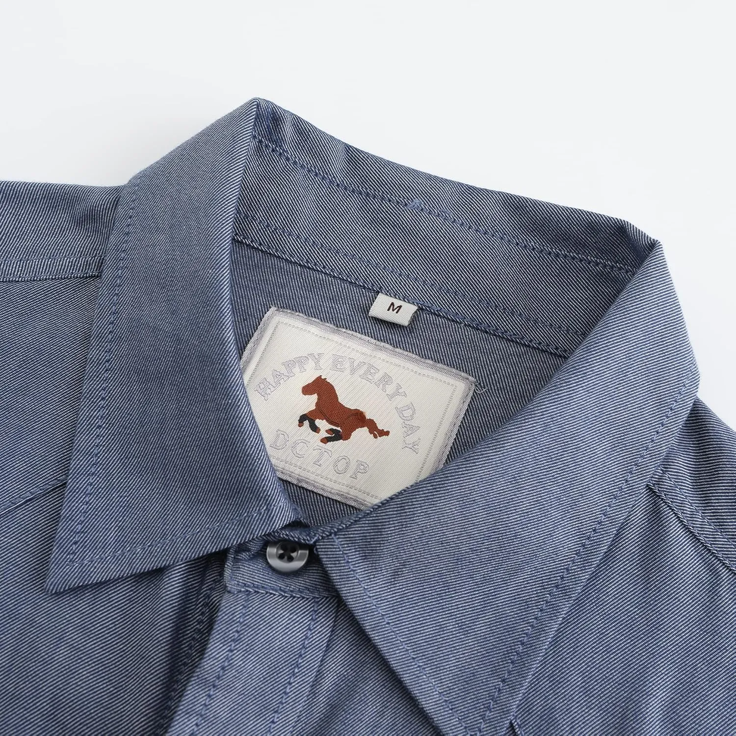 Men's Denim Western Cowboy Pearl Snap Long Sleeve Casual Button Down Up Soild Work Shirts