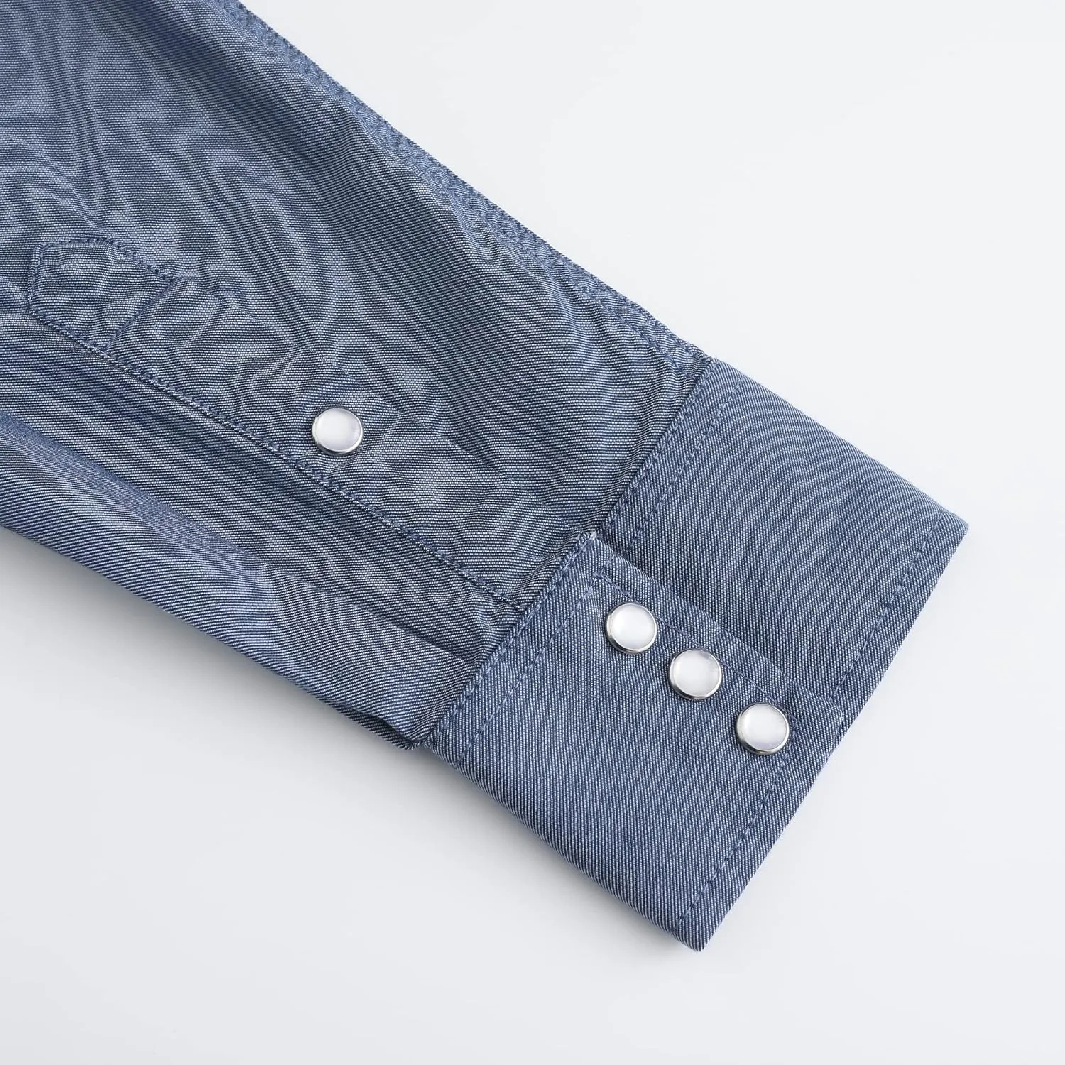 Men's Denim Western Cowboy Pearl Snap Long Sleeve Casual Button Down Up Soild Work Shirts