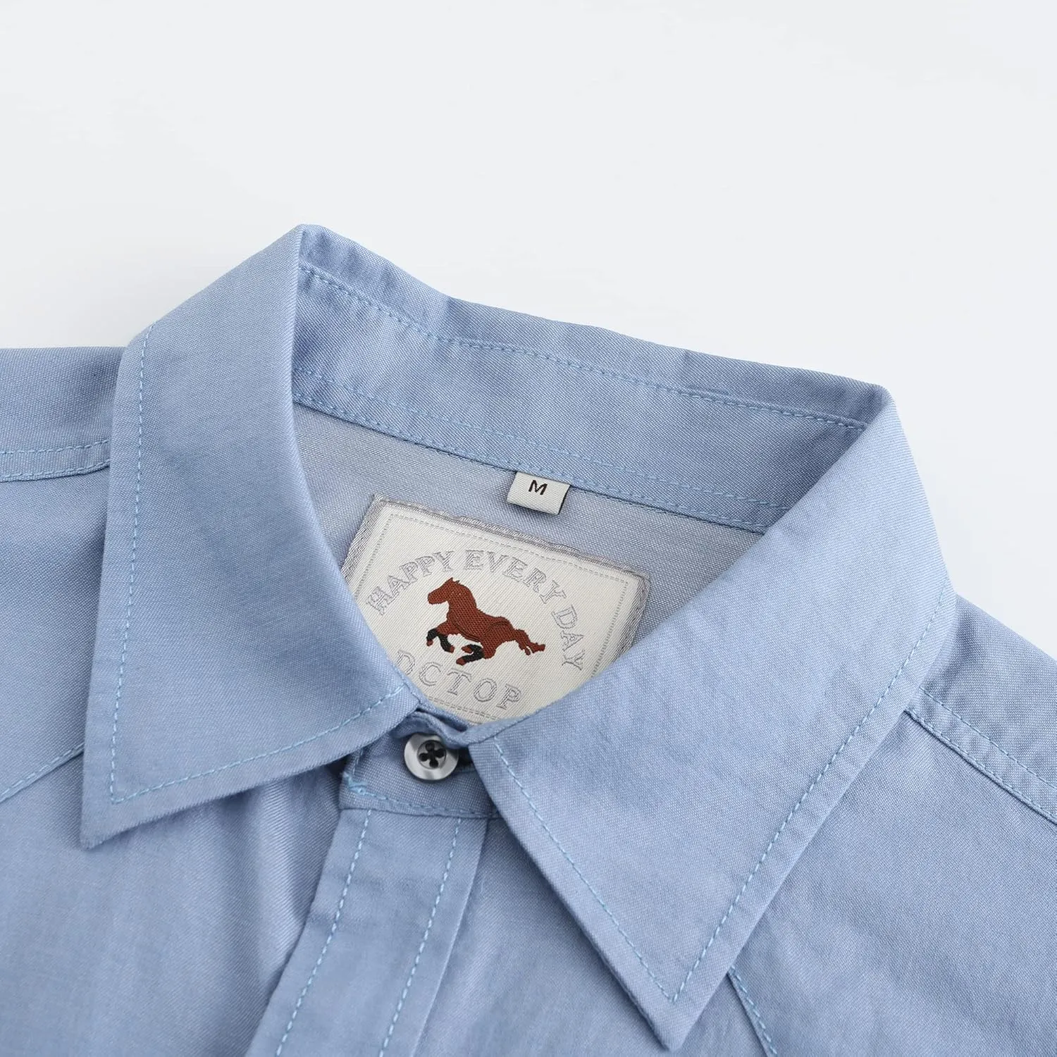 Men's Denim Western Cowboy Pearl Snap Long Sleeve Casual Button Down Up Soild Work Shirts