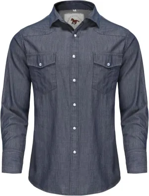 Men's Denim Western Cowboy Pearl Snap Long Sleeve Casual Button Down Up Soild Work Shirts