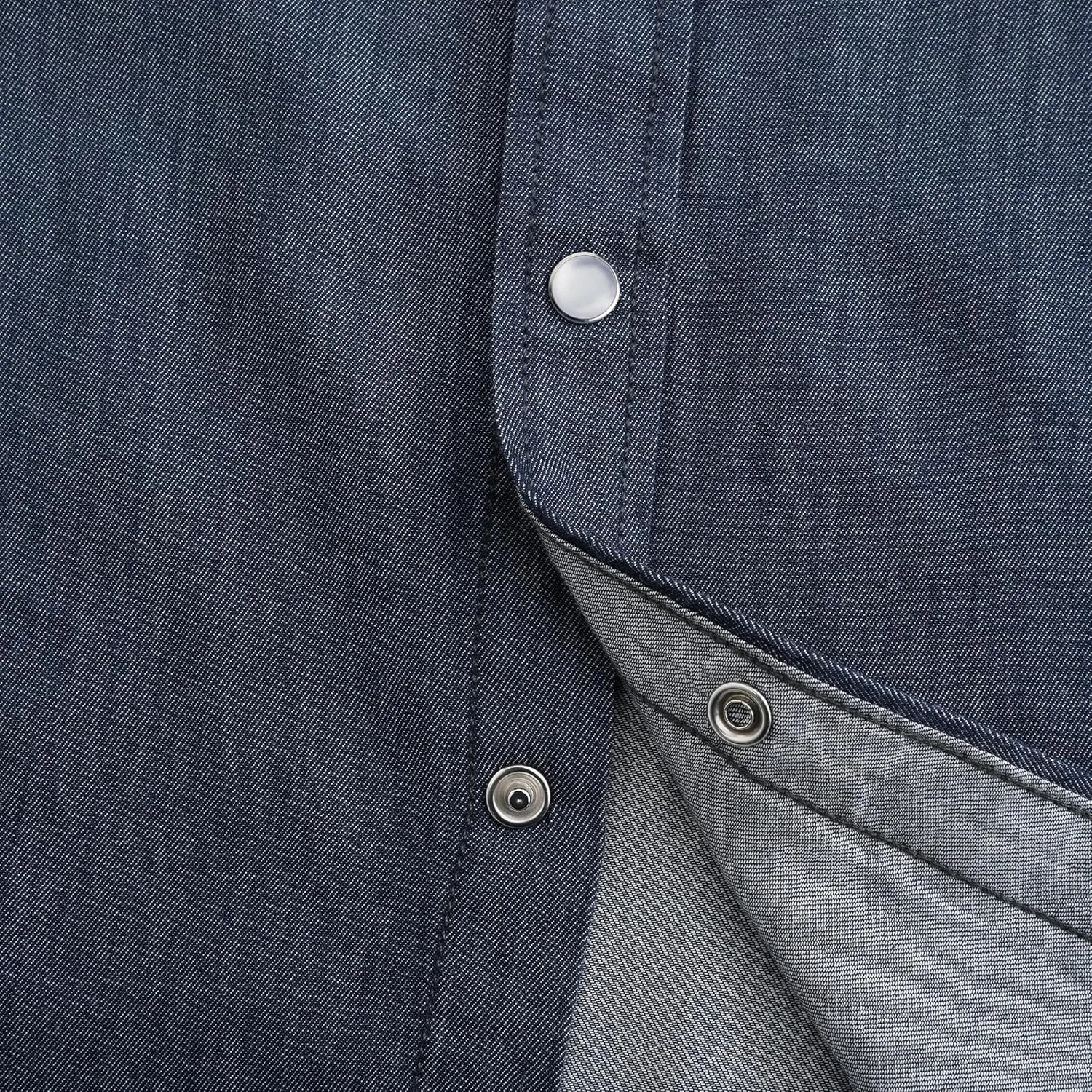 Men's Denim Western Cowboy Pearl Snap Long Sleeve Casual Button Down Up Soild Work Shirts