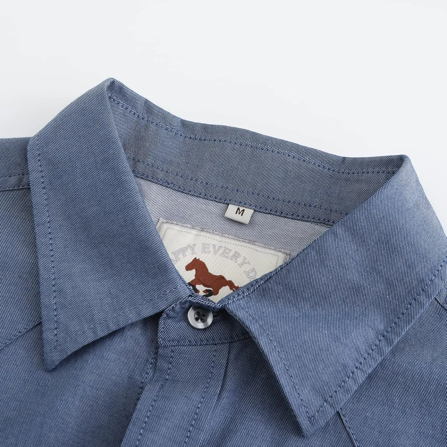 Men's Denim Western Cowboy Pearl Snap Long Sleeve Casual Button Down Up Soild Work Shirts