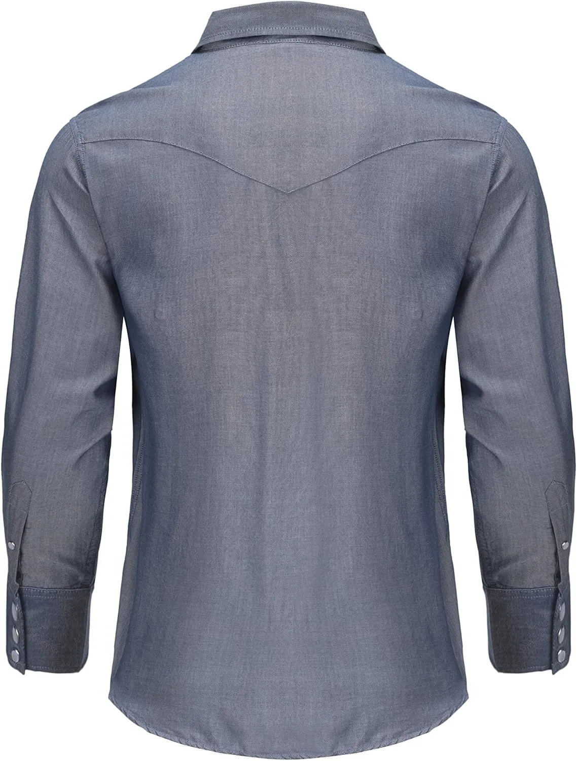 Men's Denim Western Cowboy Pearl Snap Long Sleeve Casual Button Down Up Soild Work Shirts