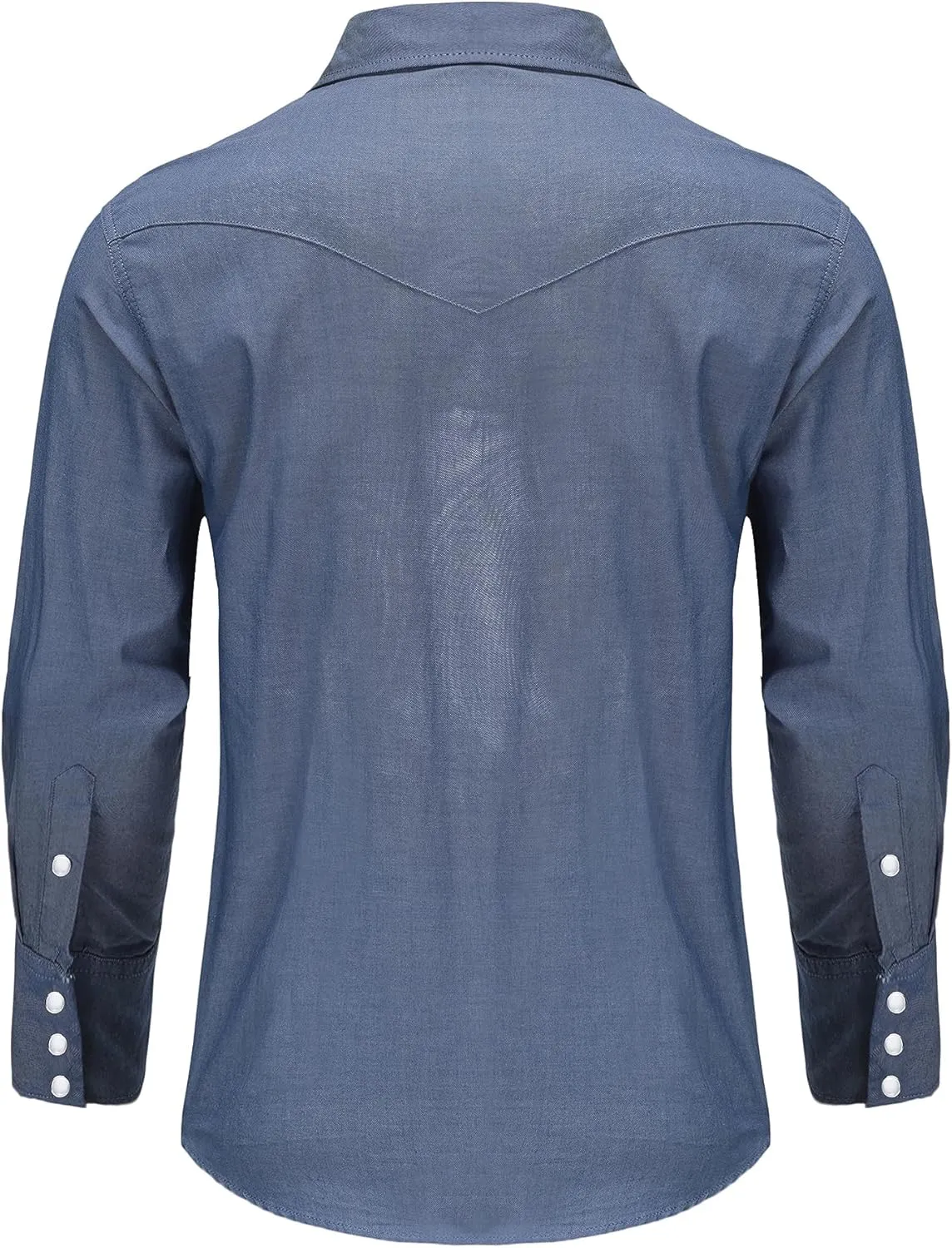 Men's Denim Western Cowboy Pearl Snap Long Sleeve Casual Button Down Up Soild Work Shirts