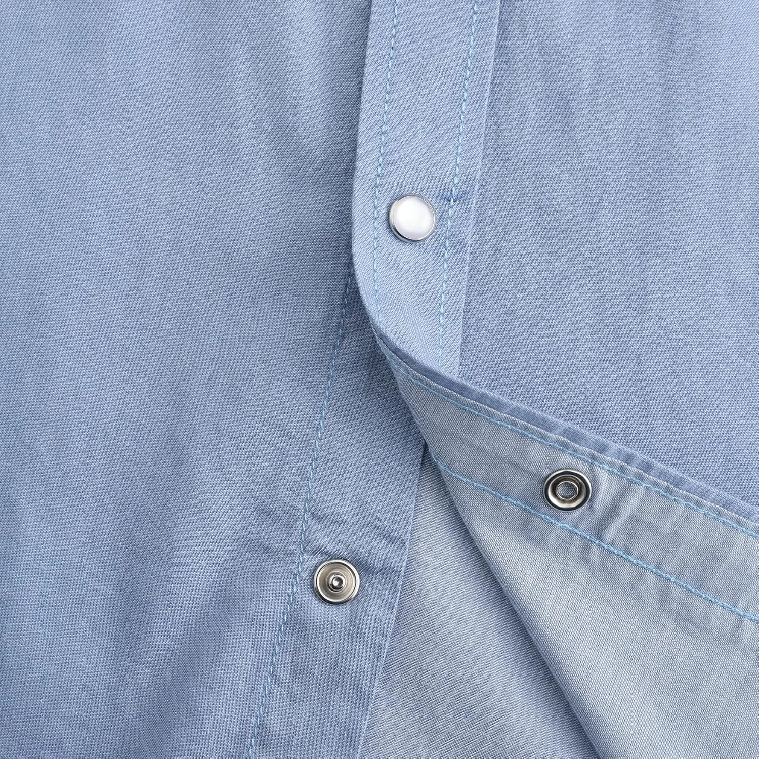 Men's Denim Western Cowboy Pearl Snap Long Sleeve Casual Button Down Up Soild Work Shirts