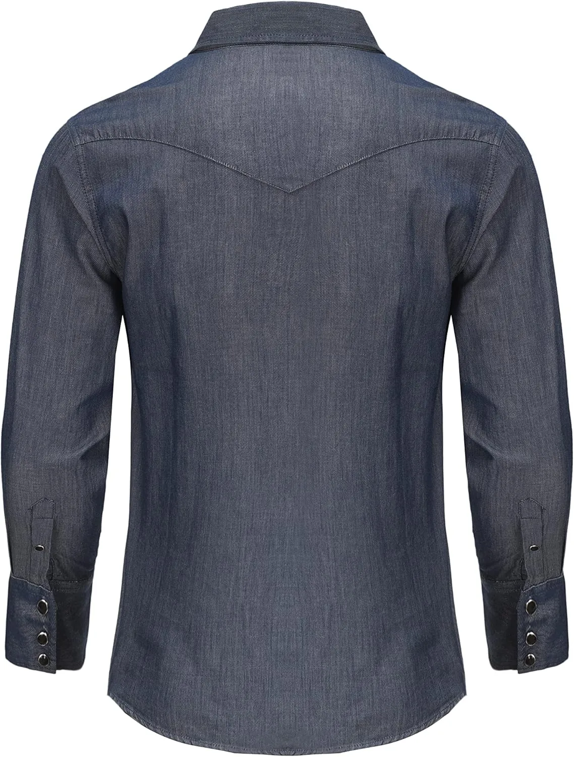 Men's Denim Western Cowboy Pearl Snap Long Sleeve Casual Button Down Up Soild Work Shirts