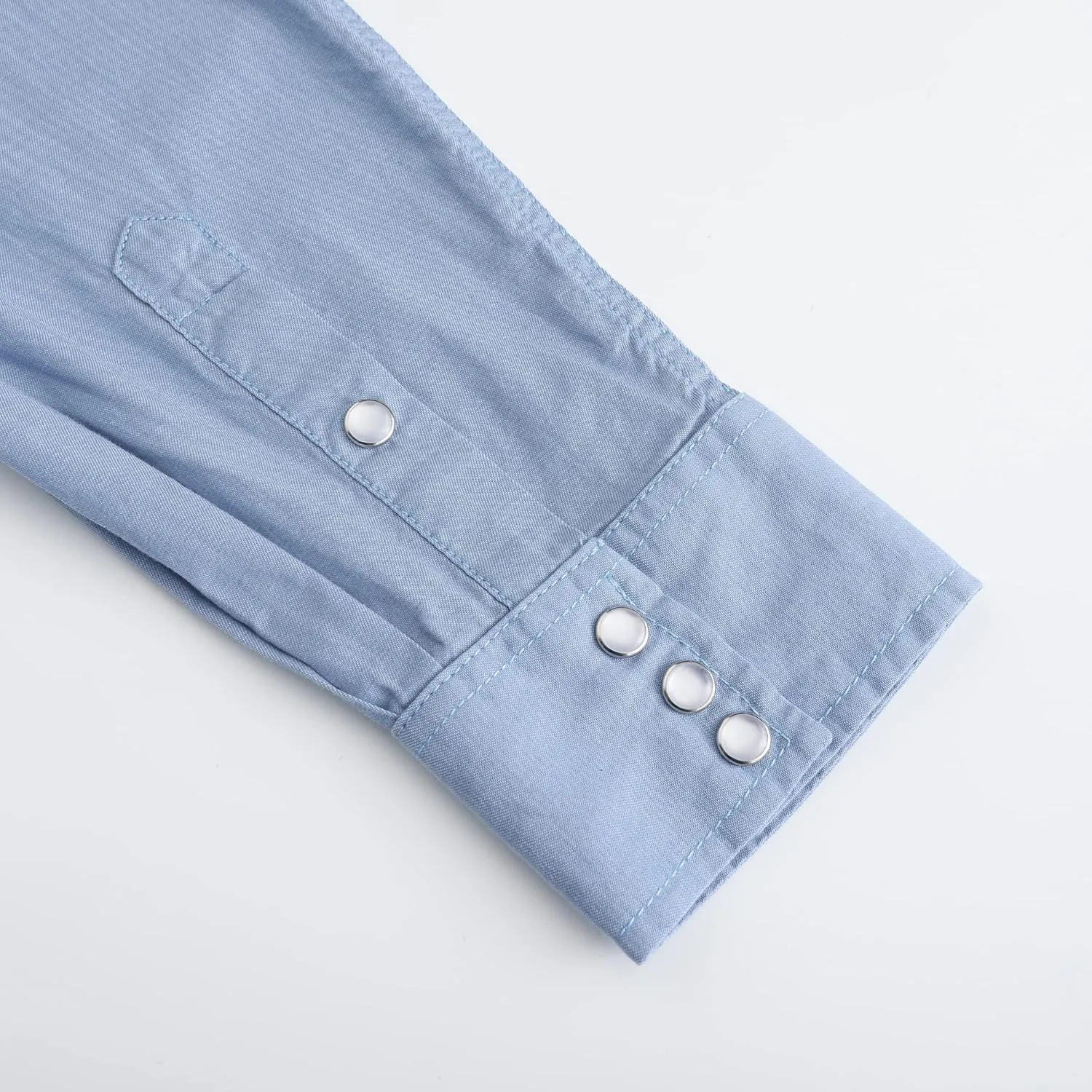 Men's Denim Western Cowboy Pearl Snap Long Sleeve Casual Button Down Up Soild Work Shirts