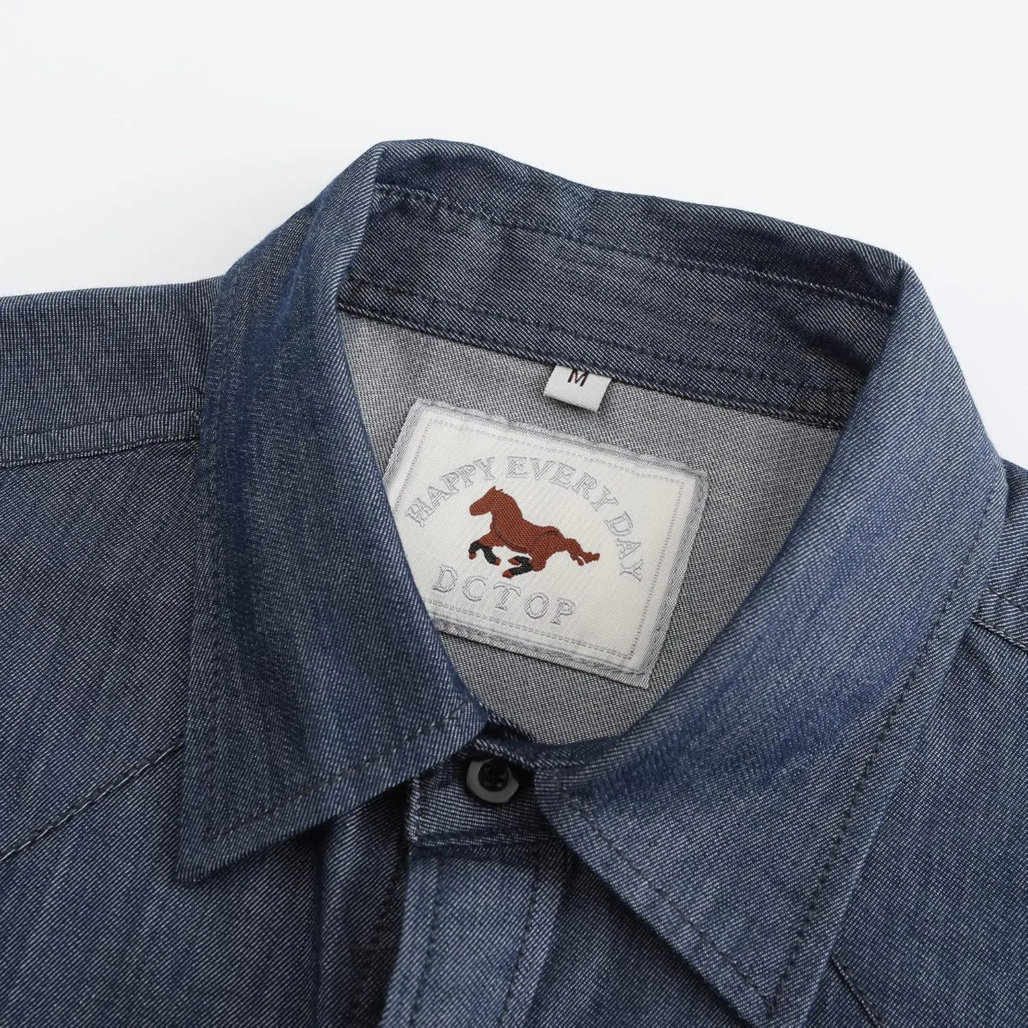 Men's Denim Western Cowboy Pearl Snap Long Sleeve Casual Button Down Up Soild Work Shirts