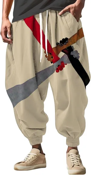 Mens Drawstring Hippie Aladdil Harem Pants Men Elastic Waist with Pockets Fashion Solid Color Oversized Tapered