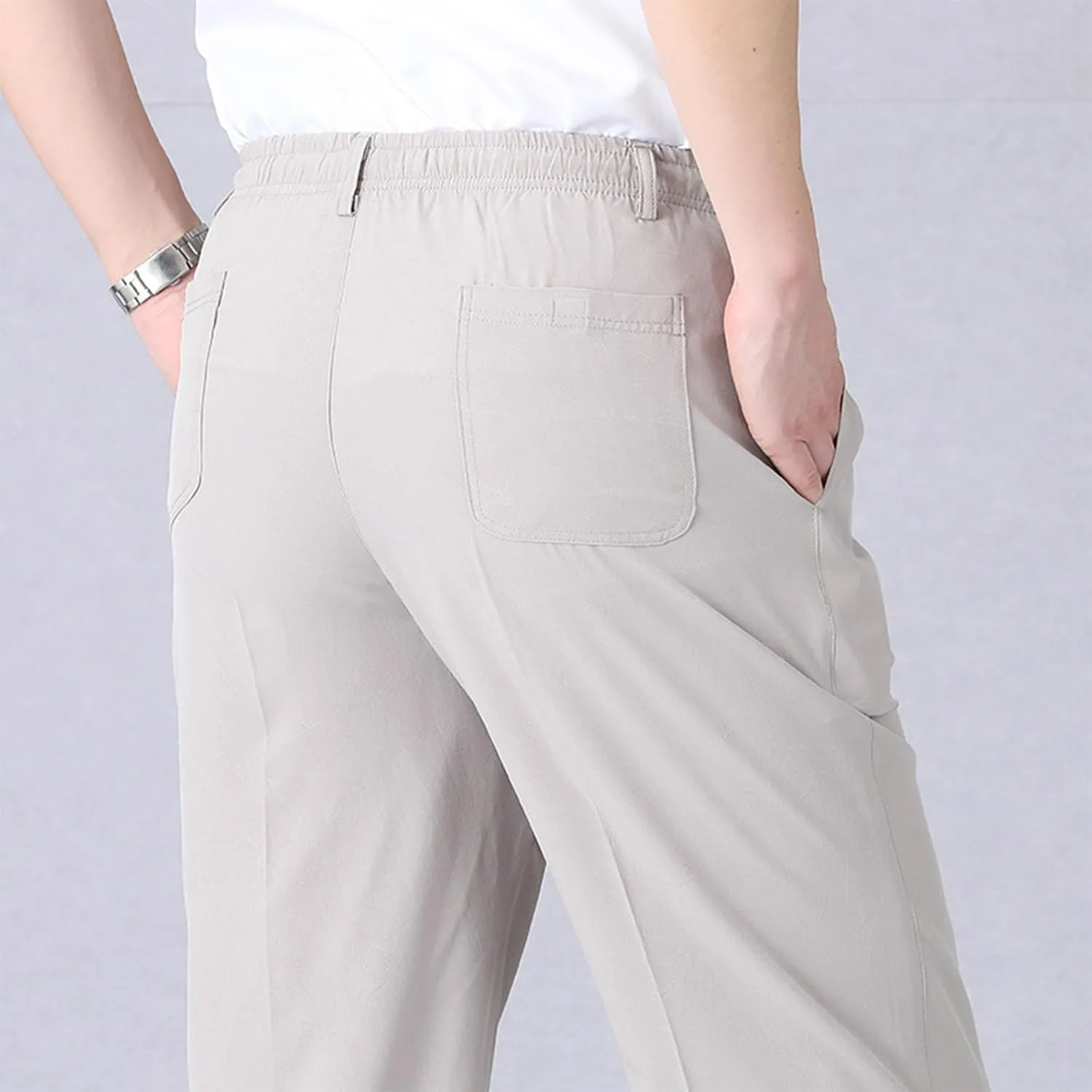 Mens Dress Pants Straight Leg Suit Pants Classic Flat Front Work Pants Casual Business Non-lron Pants Elastic Waist