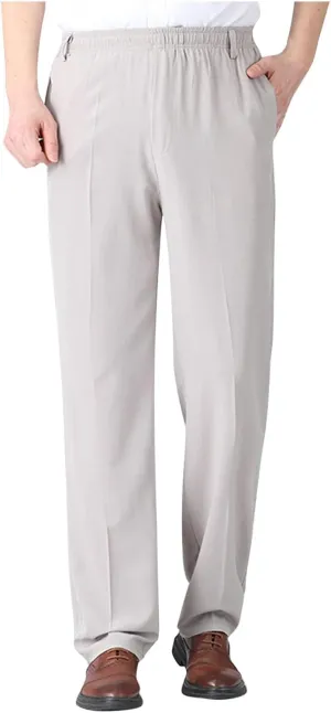 Mens Dress Pants Straight Leg Suit Pants Classic Flat Front Work Pants Casual Business Non-lron Pants Elastic Waist