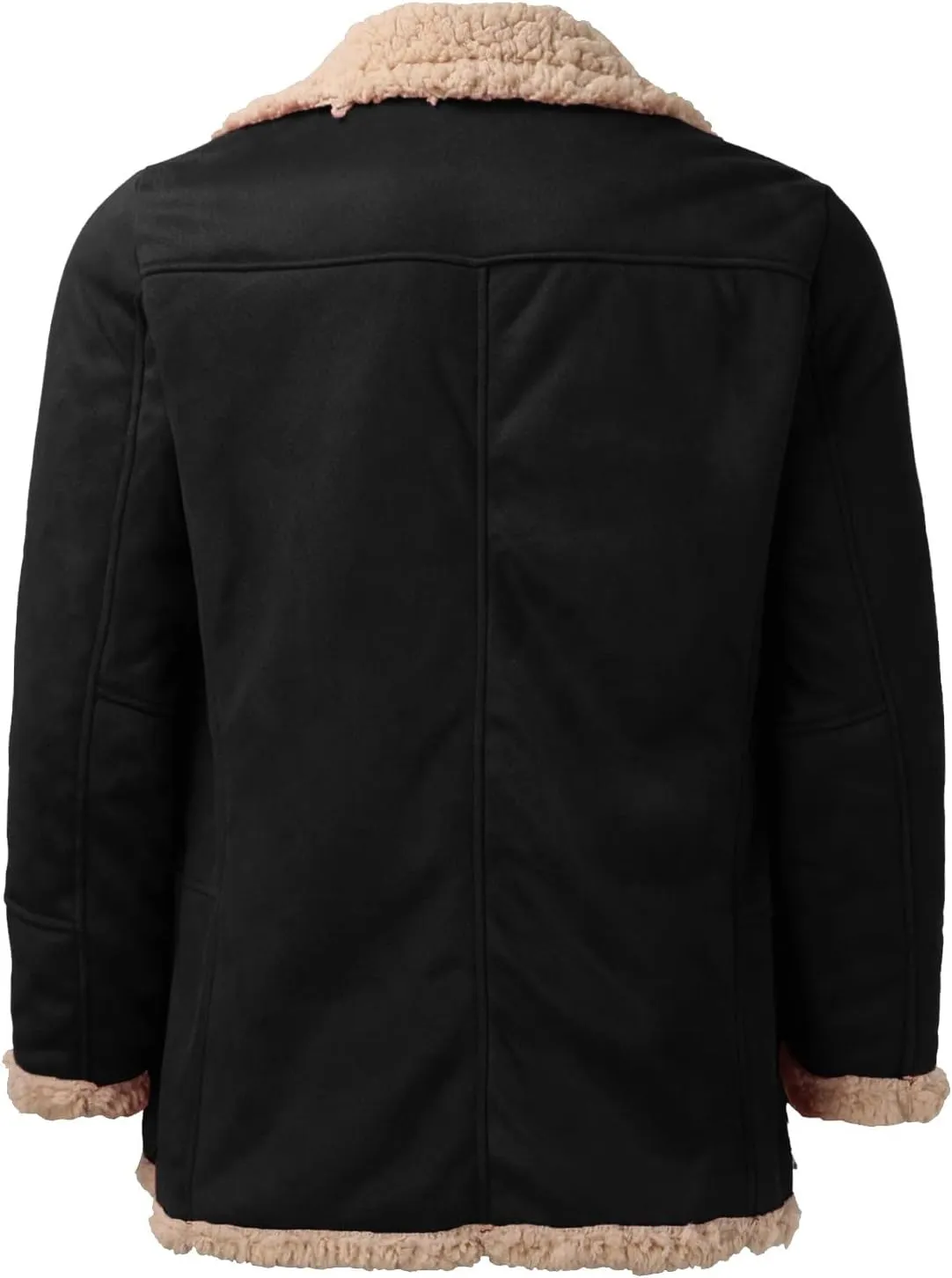 Mens Faux Suede Jacket Fur Collar Fleece Lined Winter Warm Coat Lapel Collar Button Down Motorcycle Bomber Jacket