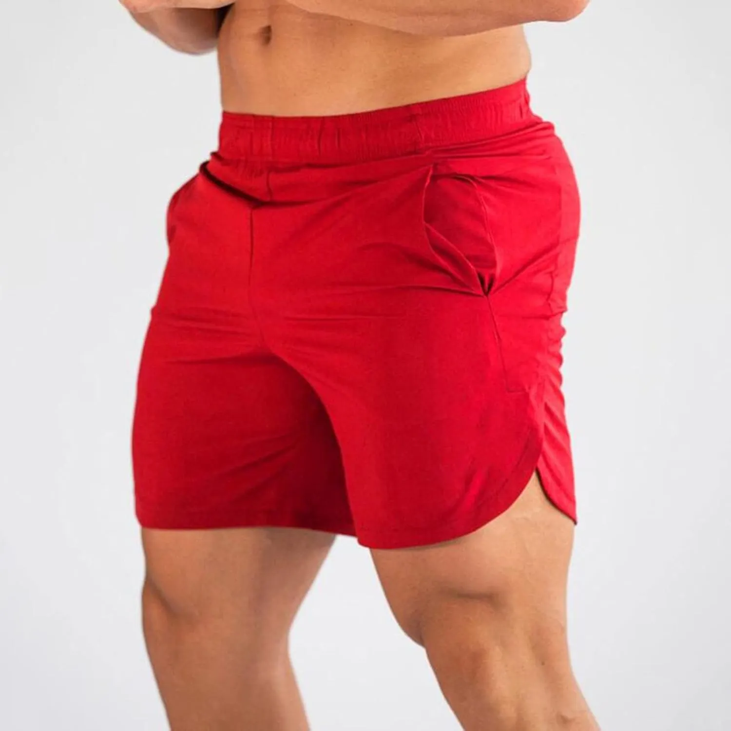 Men's Fitness Sports Sweat Shorts Elastic Waist Solid Breathable Shorts Quick Dry Running Training Shorts