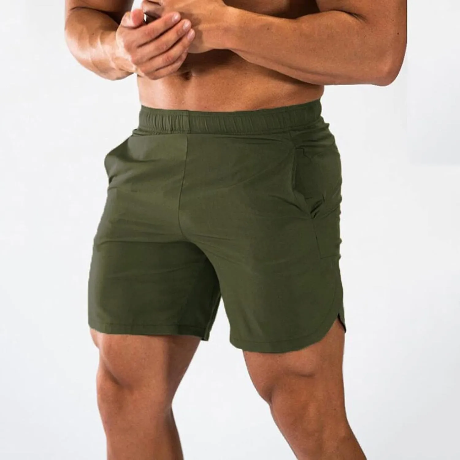 Men's Fitness Sports Sweat Shorts Elastic Waist Solid Breathable Shorts Quick Dry Running Training Shorts