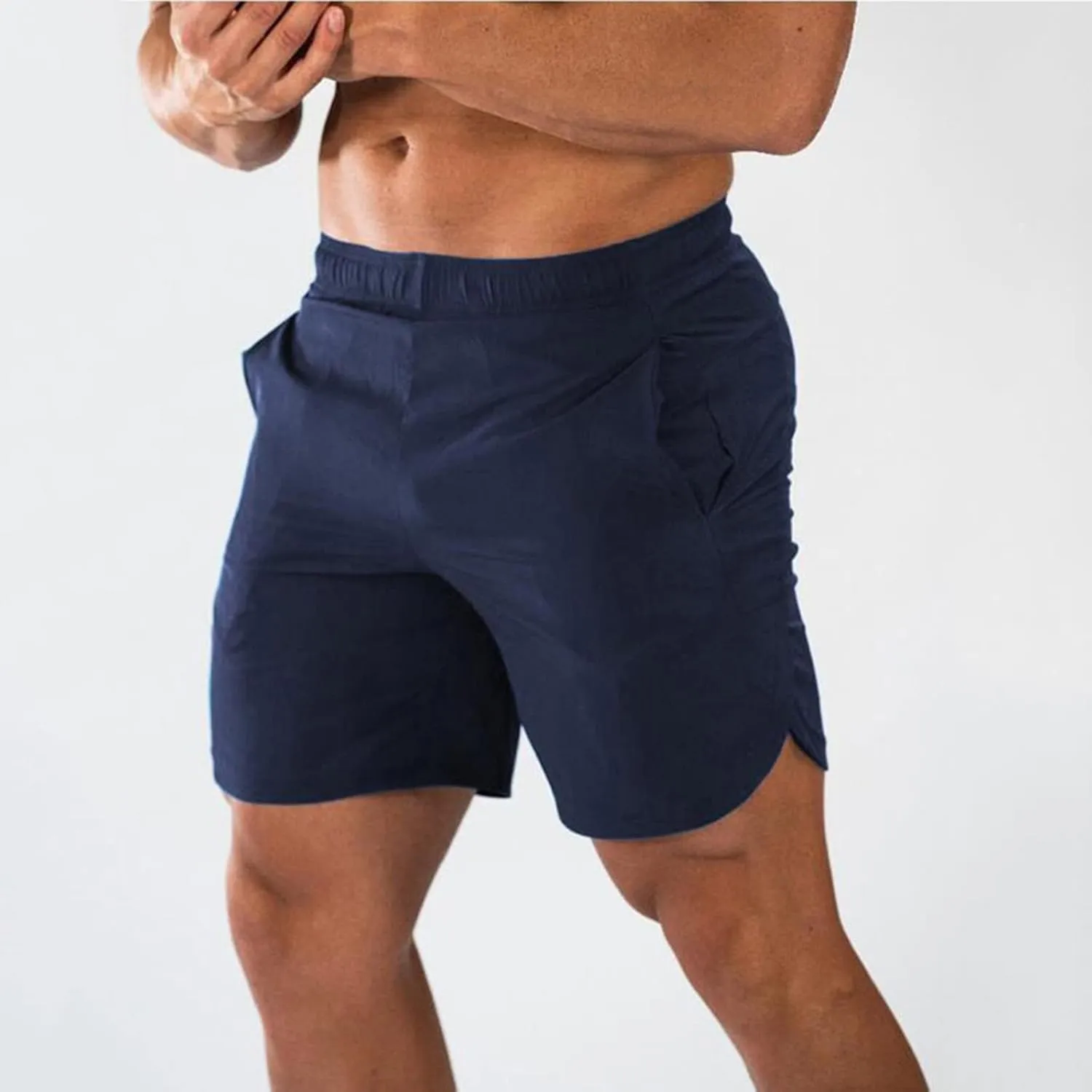 Men's Fitness Sports Sweat Shorts Elastic Waist Solid Breathable Shorts Quick Dry Running Training Shorts