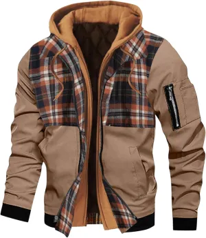 Mens Flannel Padded Baseball Varsity Hooded Jackets Zipper Windbreaker Flight Bomber Jacket Thermal Letterman Softshell Coats
