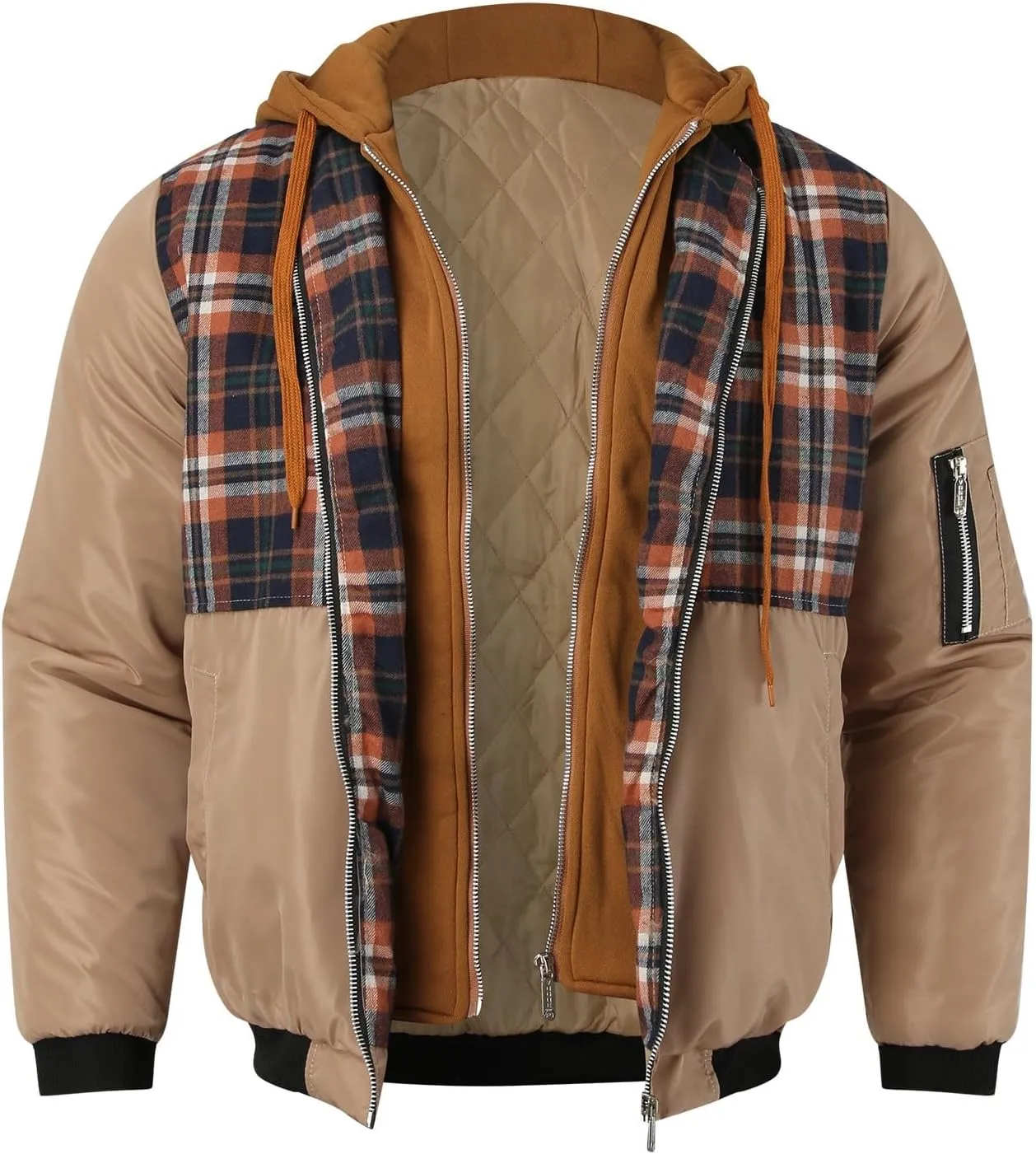 Mens Flannel Padded Baseball Varsity Hooded Jackets Zipper Windbreaker Flight Bomber Jacket Thermal Letterman Softshell Coats