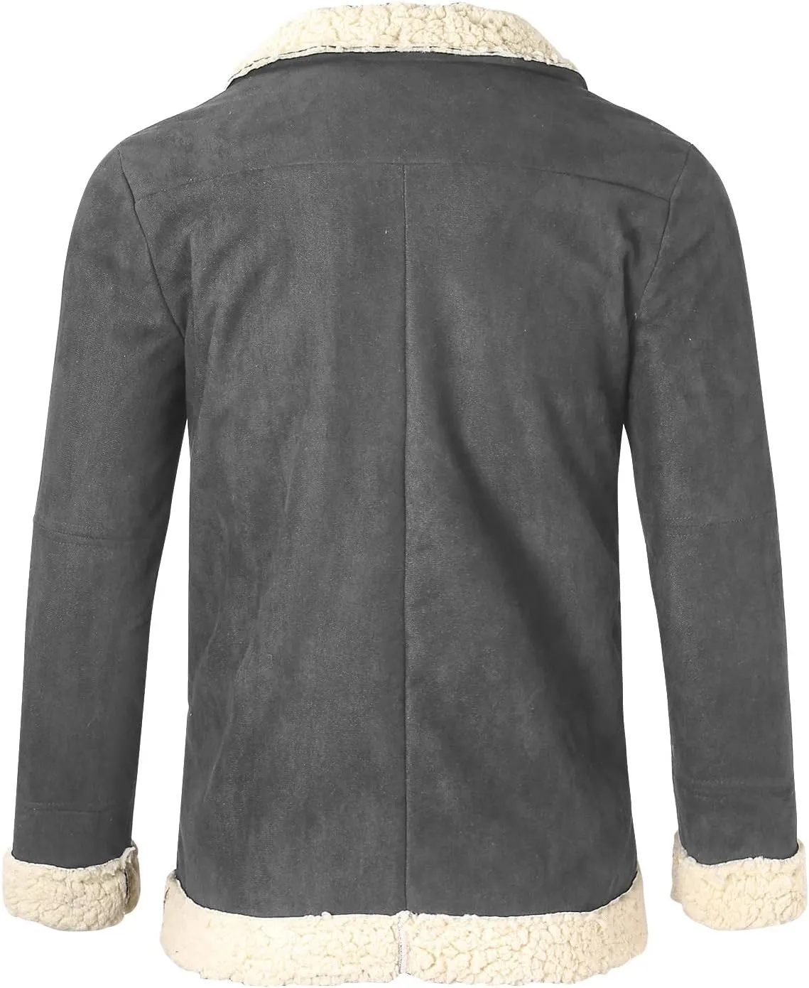 Mens Fleece Lined Jackets Retro Suede Bomber Jacket Zip Long Sleeve Warm Winter Overcoats Sherpa Faux Leather Trucker Jackets