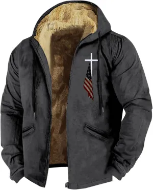Mens Fleece Sherpa Lined Jackets Winter Tactical Thermal Hooded Coats Zip Casual Bomber Jacket Western Vintage Cowboy Outwear