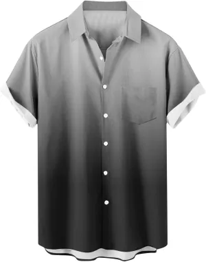 Men's Funky Gradient Bowling Shirts Short Sleeve Button Down Summer Beach Dress Shirts Hawaiian Vacation Clothes