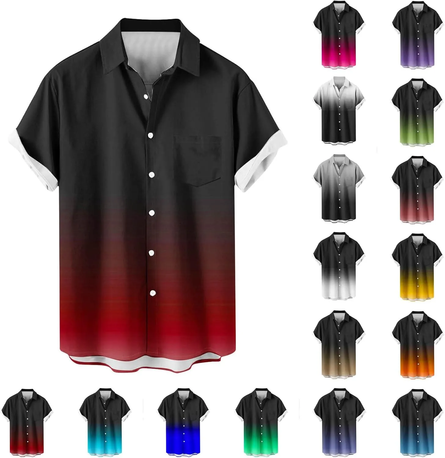 Men's Funky Gradient Bowling Shirts Short Sleeve Button Down Summer Beach Dress Shirts Hawaiian Vacation Clothes