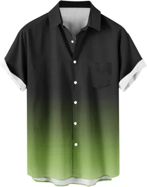 Men's Funky Gradient Bowling Shirts Short Sleeve Button Down Summer Beach Dress Shirts Hawaiian Vacation Clothes