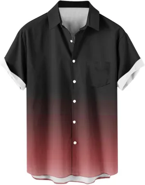 Men's Funky Gradient Bowling Shirts Short Sleeve Button Down Summer Beach Dress Shirts Hawaiian Vacation Clothes