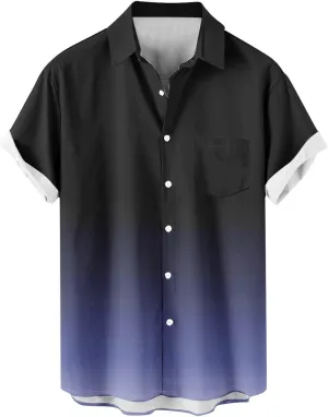 Men's Funky Gradient Bowling Shirts Short Sleeve Button Down Summer Beach Dress Shirts Hawaiian Vacation Clothes