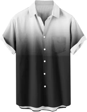 Men's Funky Gradient Bowling Shirts Short Sleeve Button Down Summer Beach Dress Shirts Hawaiian Vacation Clothes