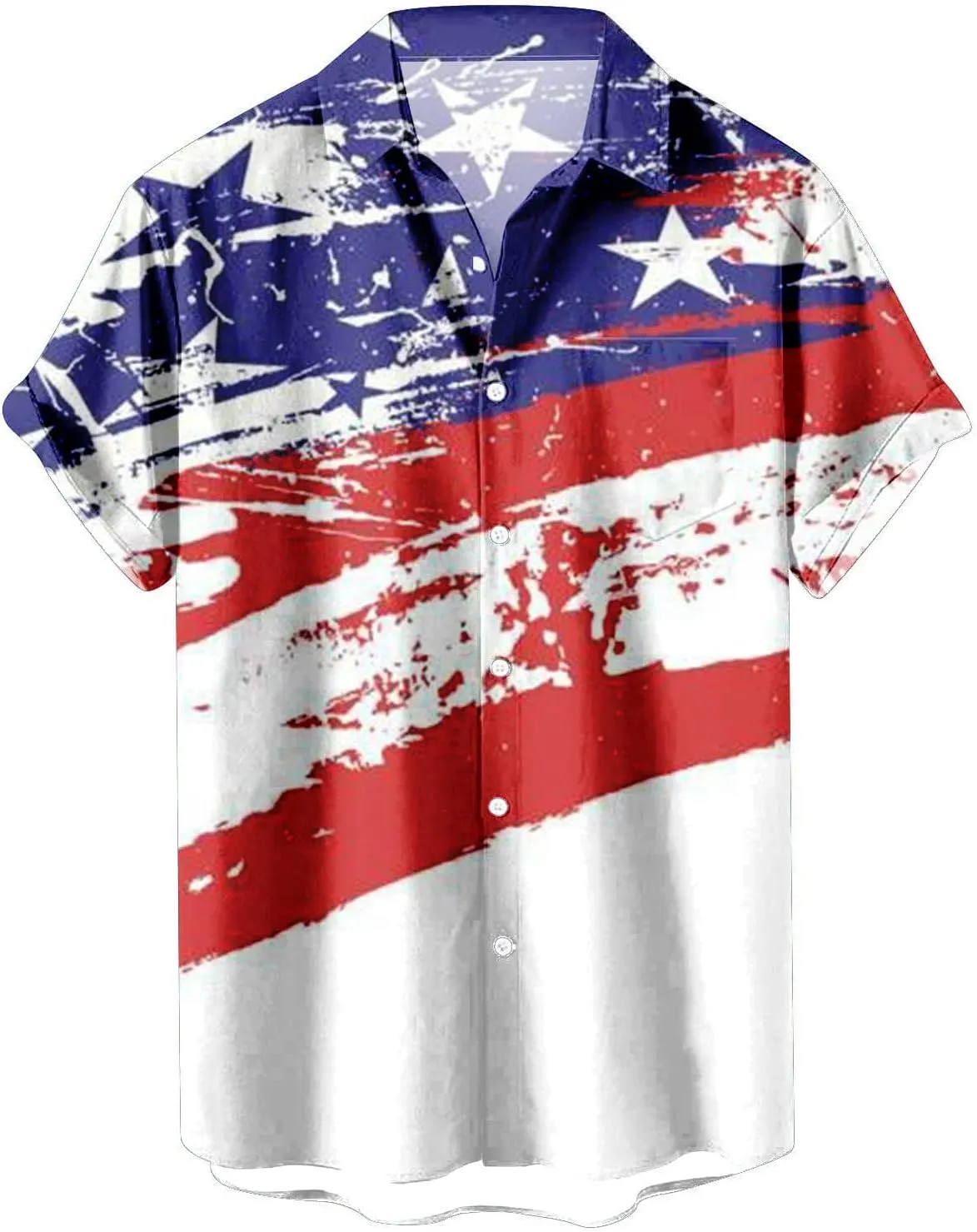 Mens Funky Hawaiian Bowling Shirts Beach Summer Button Down Independence Day USA Flag Printed Tropical Aloha Shirts