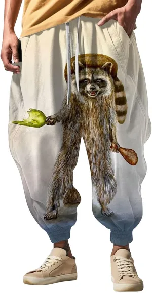 Mens Funky Print Hip Hop Harem Yoga Pants Big and Tall Casual Lounge Pants Elastic Waist Drop Crotch Hippie Trousers