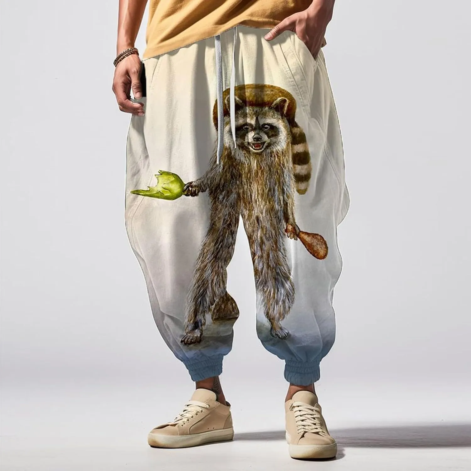 Mens Funky Print Hip Hop Harem Yoga Pants Big and Tall Casual Lounge Pants Elastic Waist Drop Crotch Hippie Trousers