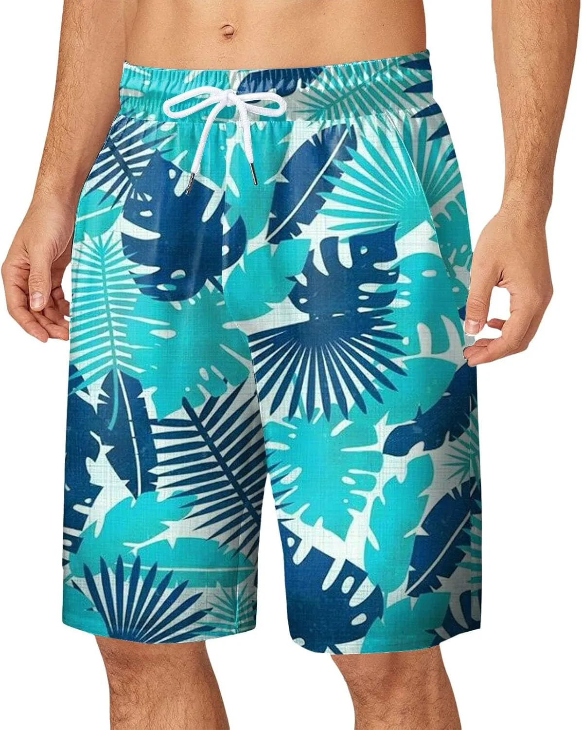 Mens Funny Hawaiian Shorts Summer Lightweight Elastic Drawstring 3D Printed Casual Capri Pants Outdoor Beach Traveling Shorts