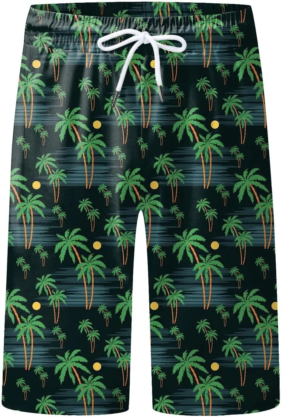 Mens Funny Hawaiian Shorts Summer Lightweight Elastic Drawstring 3D Printed Casual Capri Pants Outdoor Beach Traveling Shorts