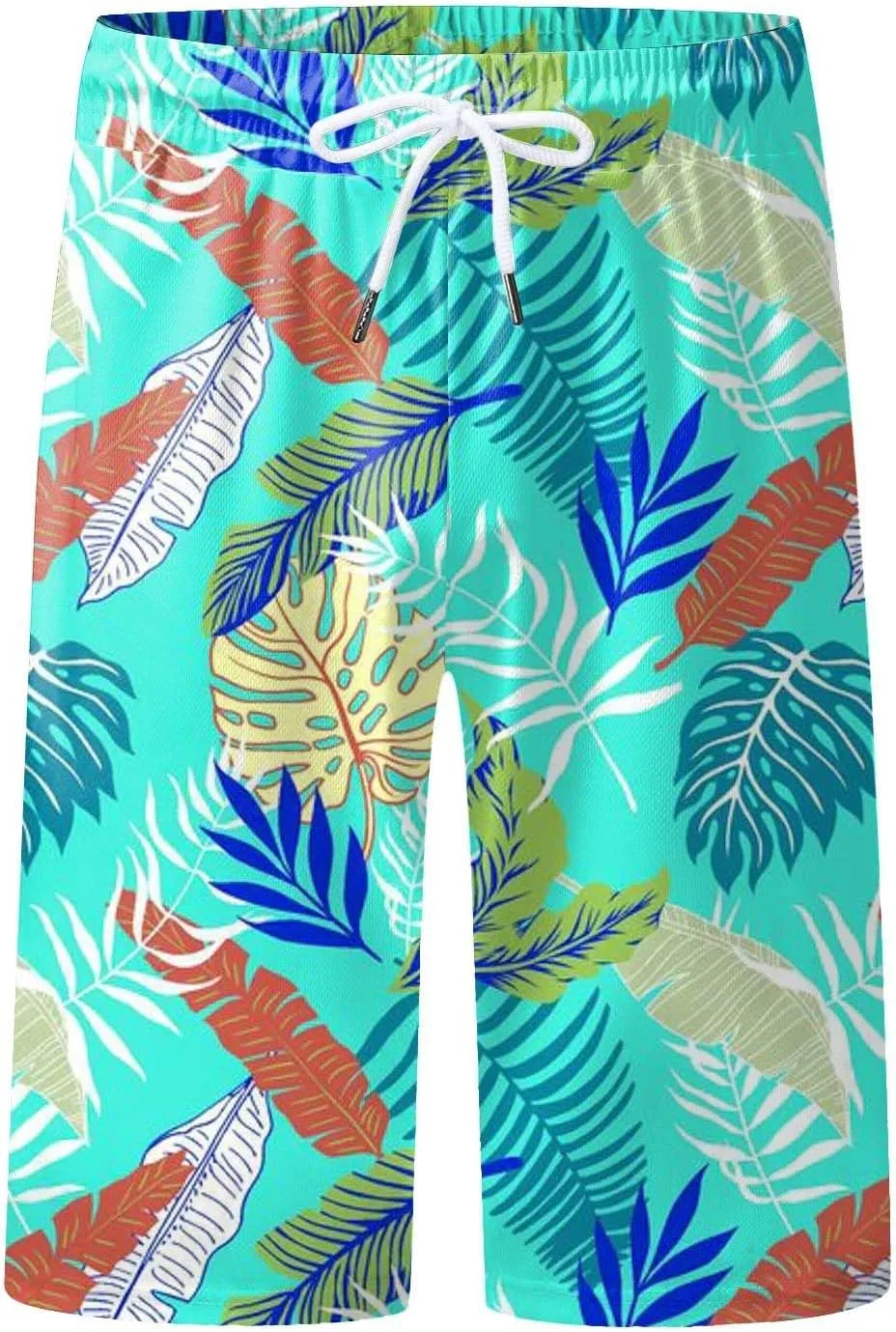 Mens Funny Hawaiian Shorts Summer Lightweight Elastic Drawstring 3D Printed Casual Capri Pants Outdoor Beach Traveling Shorts