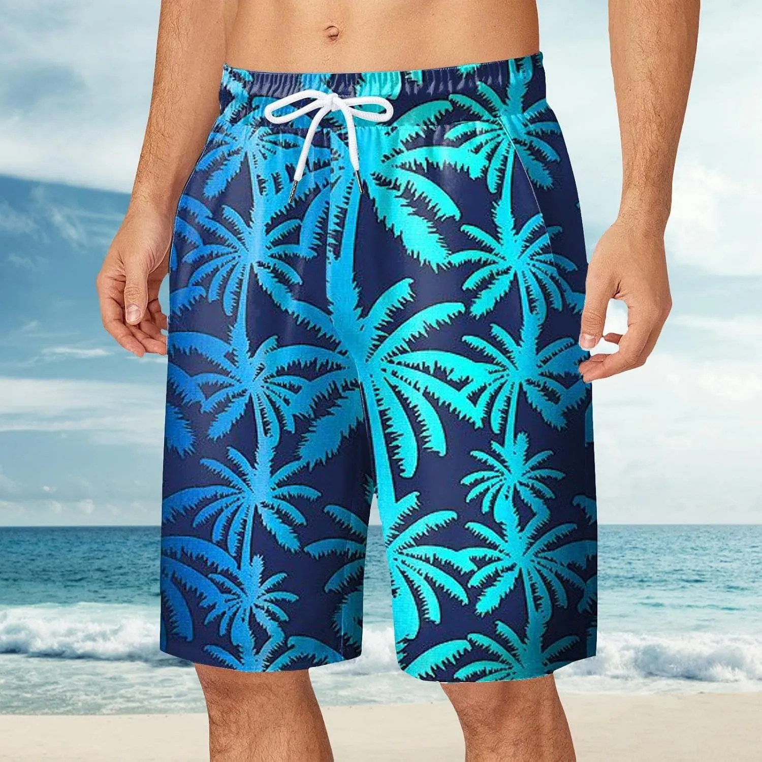 Mens Funny Hawaiian Shorts Summer Lightweight Elastic Drawstring 3D Printed Casual Capri Pants Outdoor Beach Traveling Shorts