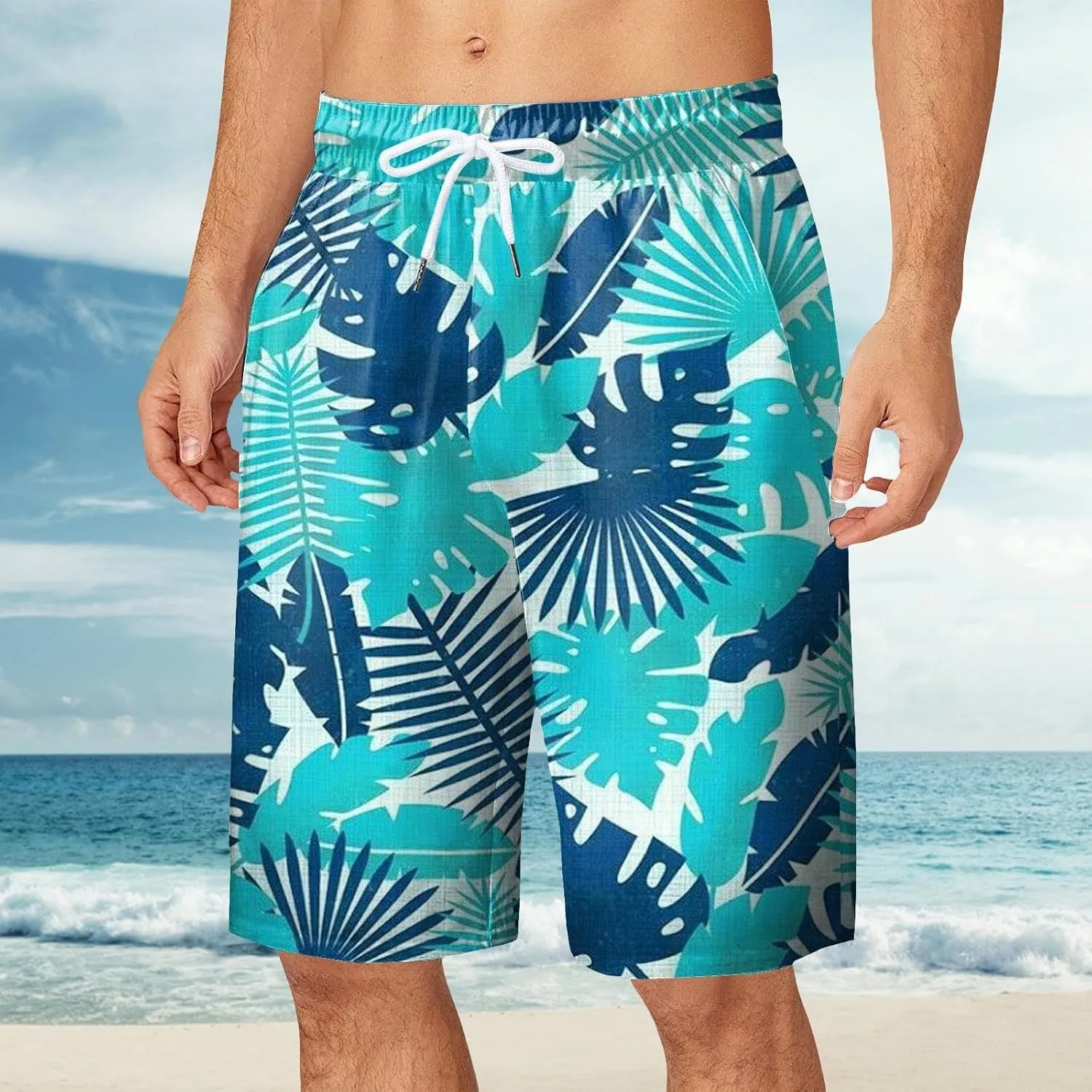Mens Funny Hawaiian Shorts Summer Lightweight Elastic Drawstring 3D Printed Casual Capri Pants Outdoor Beach Traveling Shorts