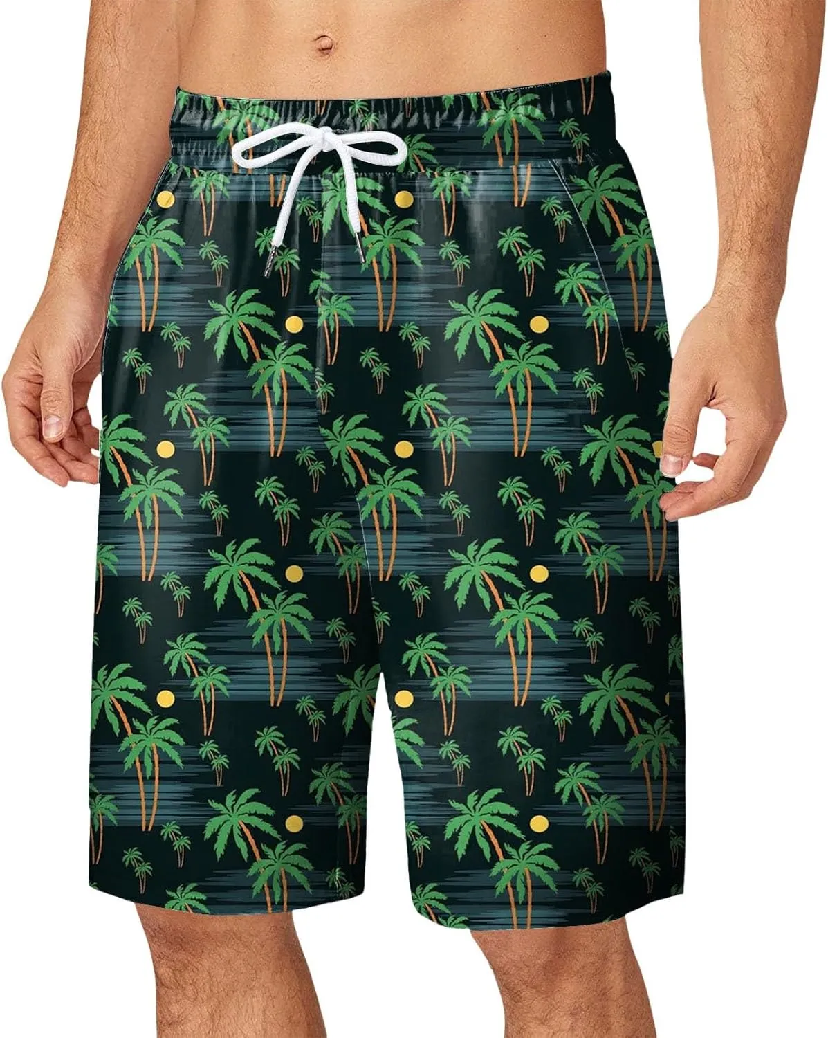 Mens Funny Hawaiian Shorts Summer Lightweight Elastic Drawstring 3D Printed Casual Capri Pants Outdoor Beach Traveling Shorts