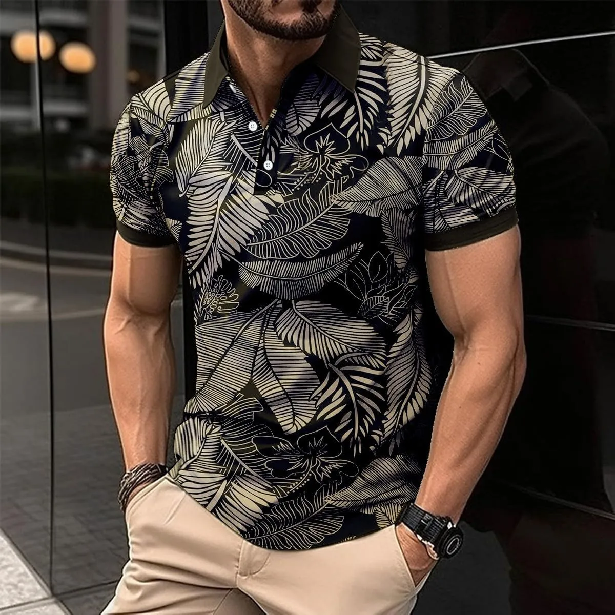 Men's Funny Printed Polo Shirts Moisture Wicking Performance Tops Workout Striped Shirt Color Block Fashion Golf Tee