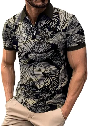 Men's Funny Printed Polo Shirts Moisture Wicking Performance Tops Workout Striped Shirt Color Block Fashion Golf Tee
