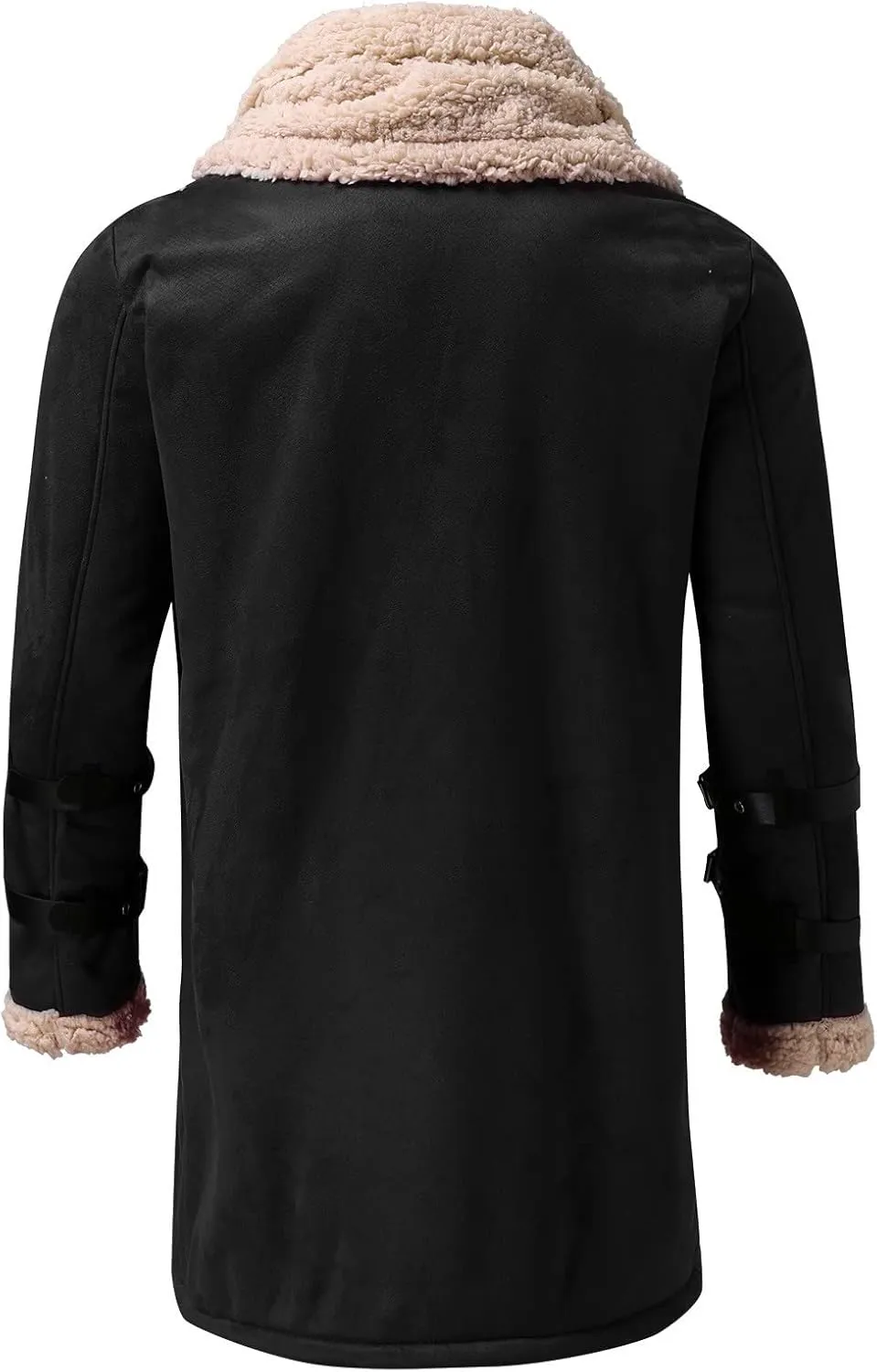 Mens Fuzzy Fleece Lined Faux Leather Jacket Big & Tall Parka with Fur Collar Winter Bomber Jacket Mid Length Overcoat