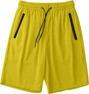 Mens Gym Shorts Mesh Breathable Quick-Dry Basketball Shorts Lightweight Running Sport Half Pants with Zipper Pockets