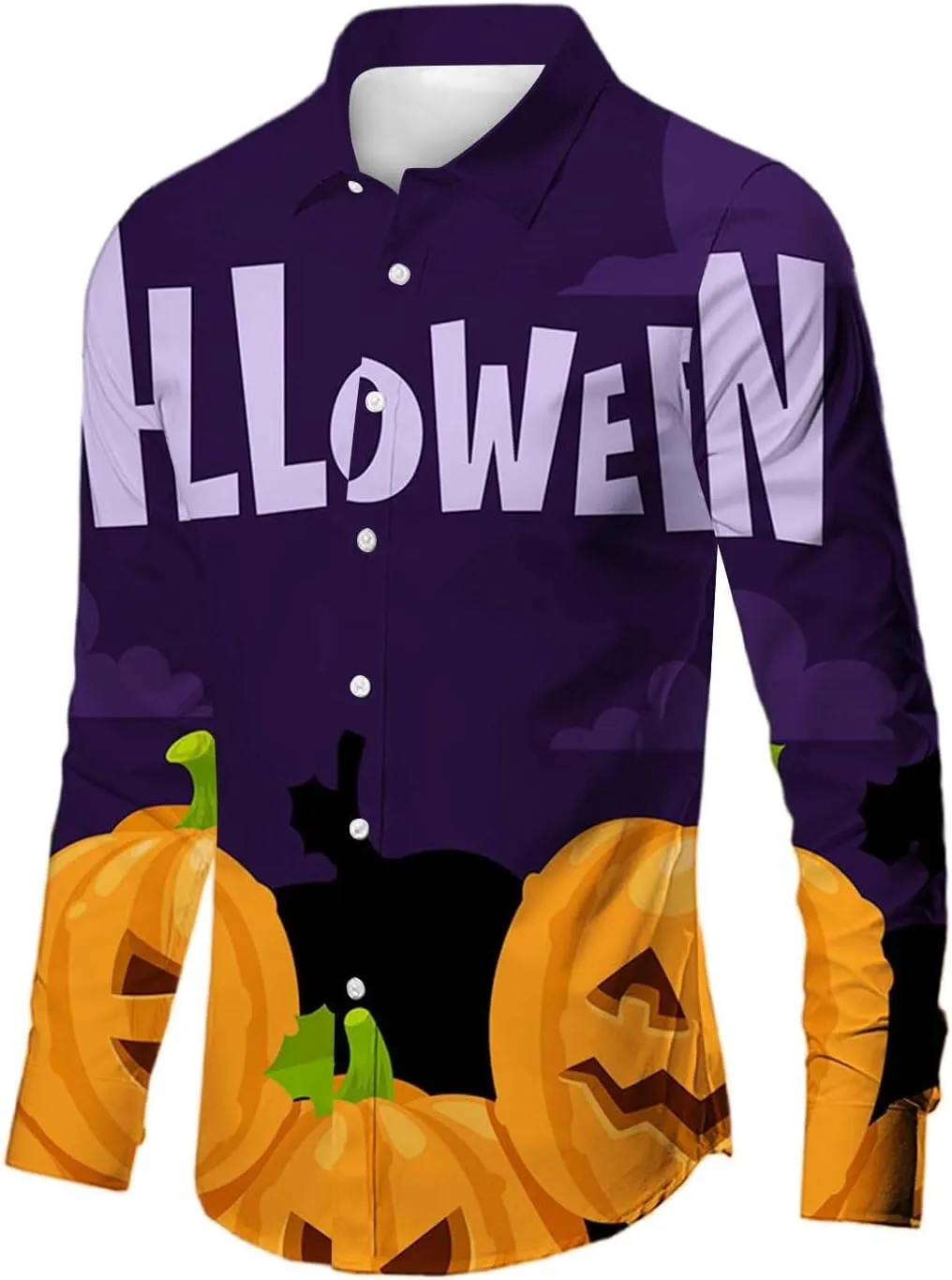 Mens Halloween Christmas Shirts Novetly Pumpkin Printed Long Sleeve Button Down Shirt Party Aloha Beach Hippie Tees